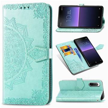 Embossing Imprint Mandala Flower Leather Wallet Case for Sony Xperia 10 II - Green