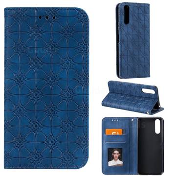 Intricate Embossing Four Leaf Clover Leather Wallet Case for Sony Xperia 10 II - Dark Blue