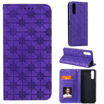 Intricate Embossing Four Leaf Clover Leather Wallet Case for Sony Xperia 10 II - Purple