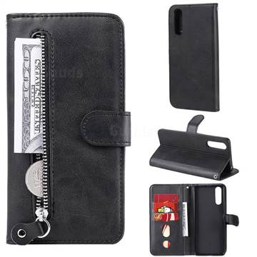 Retro Luxury Zipper Leather Phone Wallet Case for Sony Xperia 10 II - Black