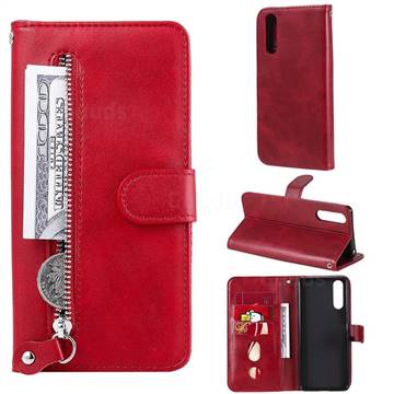 Retro Luxury Zipper Leather Phone Wallet Case for Sony Xperia 10 II - Red