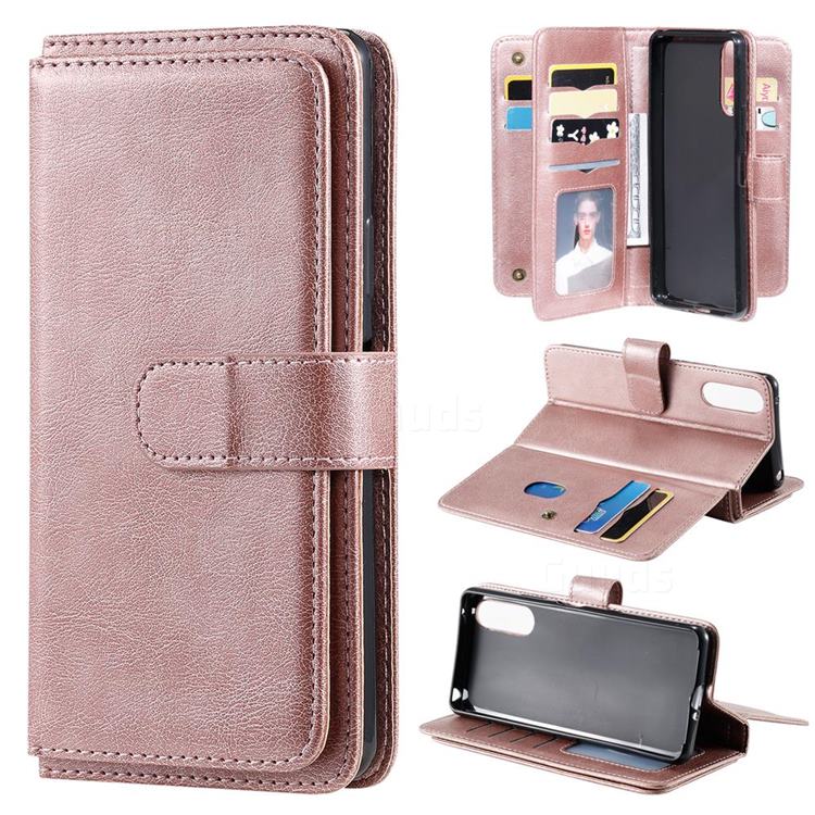 Multi-function Ten Card Slots and Photo Frame PU Leather Wallet Phone Case Cover for Sony Xperia 10 II - Rose Gold