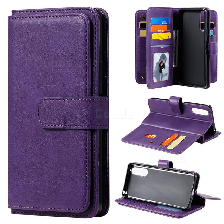 Multi-function Ten Card Slots and Photo Frame PU Leather Wallet Phone Case Cover for Sony Xperia 10 II - Violet