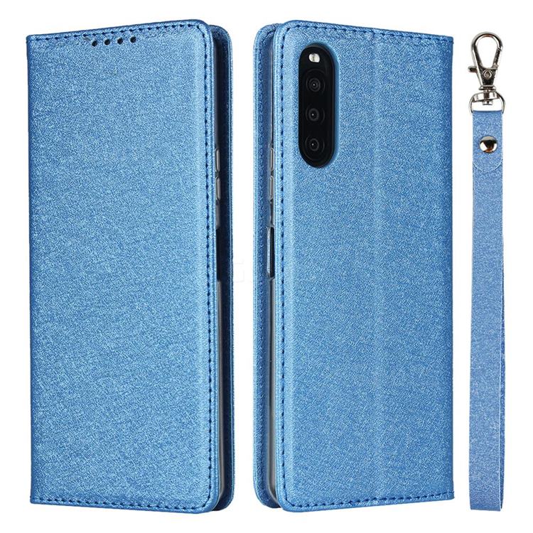 Ultra Slim Magnetic Automatic Suction Silk Lanyard Leather Flip Cover for Sony Xperia 10 II - Sky Blue