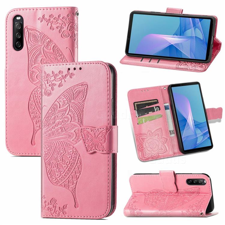 Embossing Mandala Flower Butterfly Leather Wallet Case for Sony Xperia 10 III - Pink