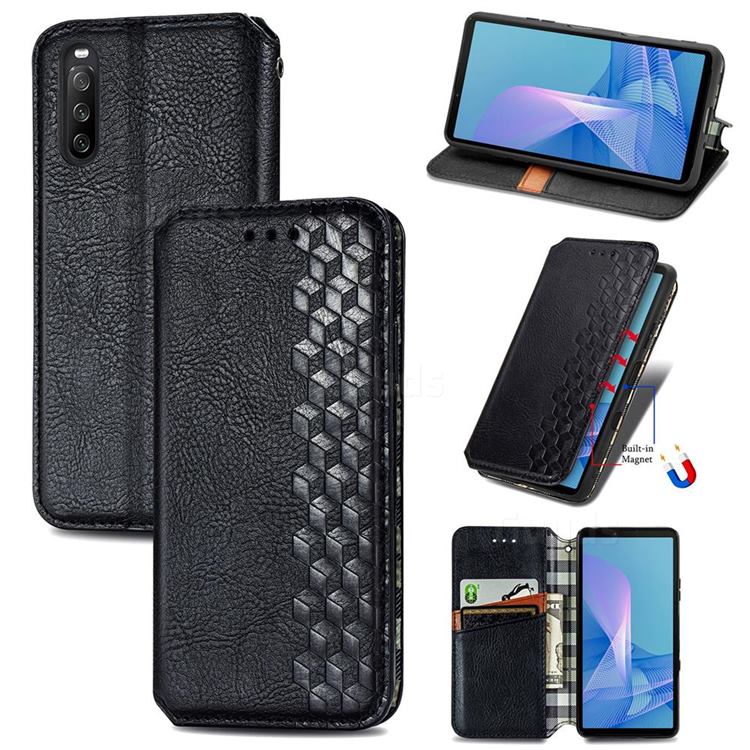 Ultra Slim Fashion Business Card Magnetic Automatic Suction Leather Flip Cover for Sony Xperia 10 III - Black