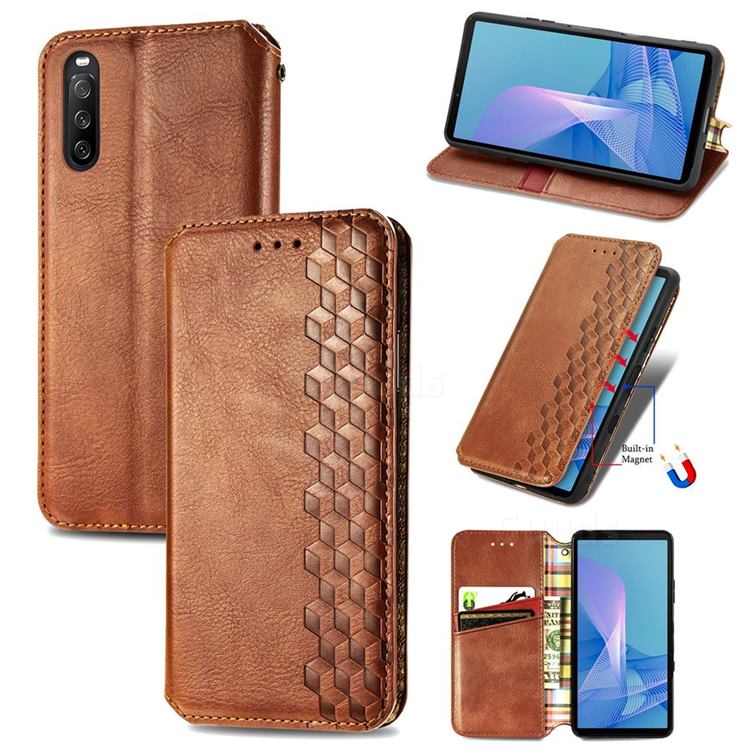 Ultra Slim Fashion Business Card Magnetic Automatic Suction Leather Flip Cover for Sony Xperia 10 III - Brown