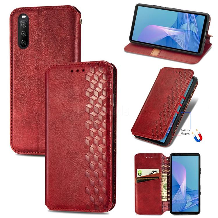 Ultra Slim Fashion Business Card Magnetic Automatic Suction Leather Flip Cover for Sony Xperia 10 III - Red