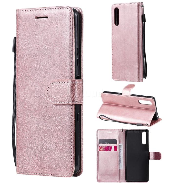 Retro Greek Classic Smooth PU Leather Wallet Phone Case for Sony Xperia 10 III - Rose Gold