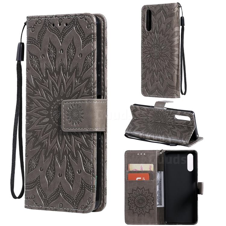 Embossing Sunflower Leather Wallet Case for Sony Xperia 10 III - Gray