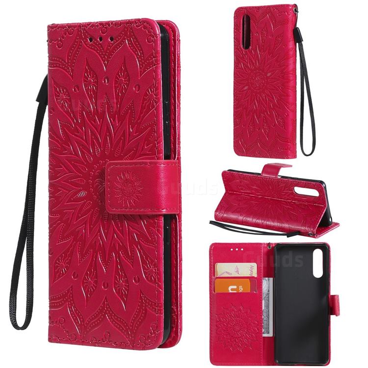Embossing Sunflower Leather Wallet Case for Sony Xperia 10 III - Red
