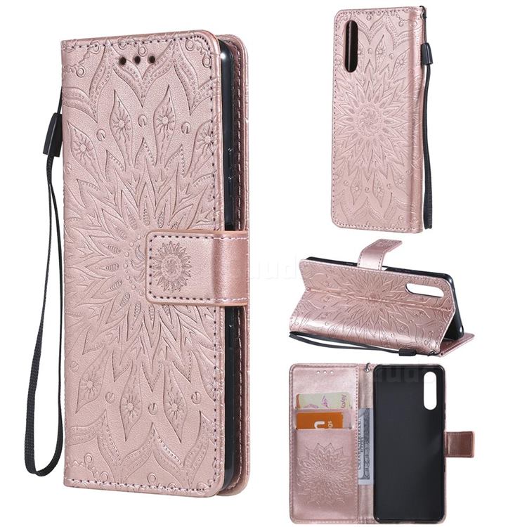Embossing Sunflower Leather Wallet Case for Sony Xperia 10 III - Rose Gold
