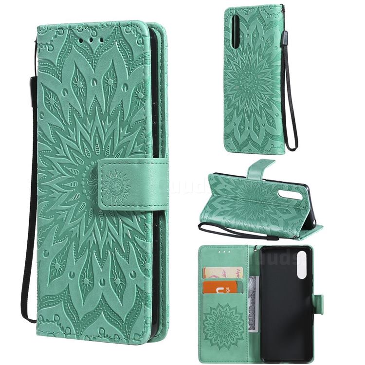 Embossing Sunflower Leather Wallet Case for Sony Xperia 10 III - Green