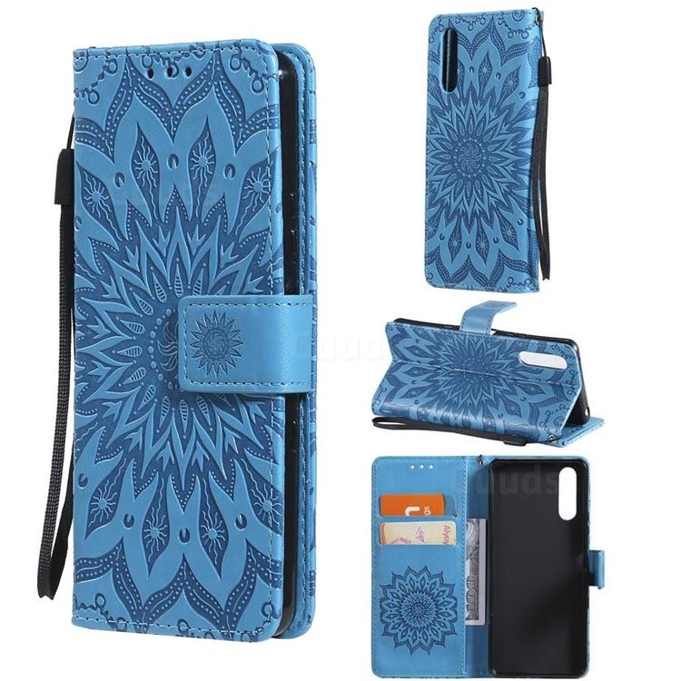 Embossing Sunflower Leather Wallet Case for Sony Xperia 10 III - Blue
