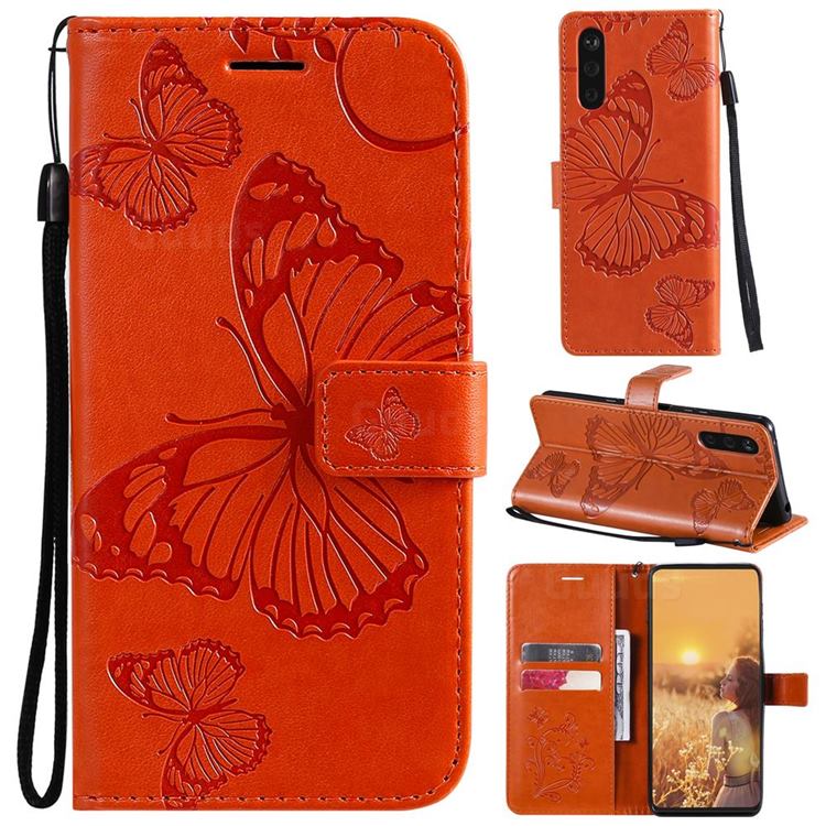 Embossing 3D Butterfly Leather Wallet Case for Sony Xperia 10 III - Orange