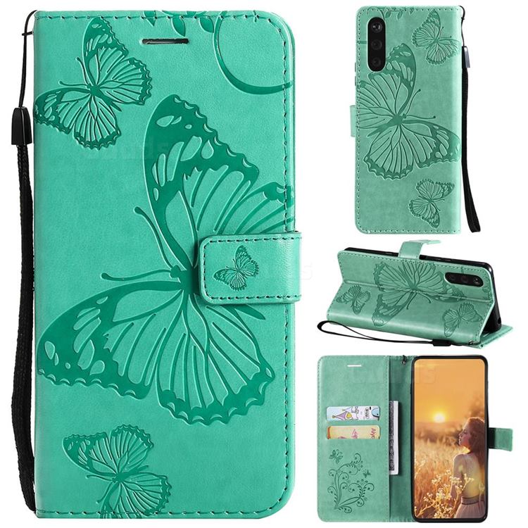 Embossing 3D Butterfly Leather Wallet Case for Sony Xperia 10 III - Green