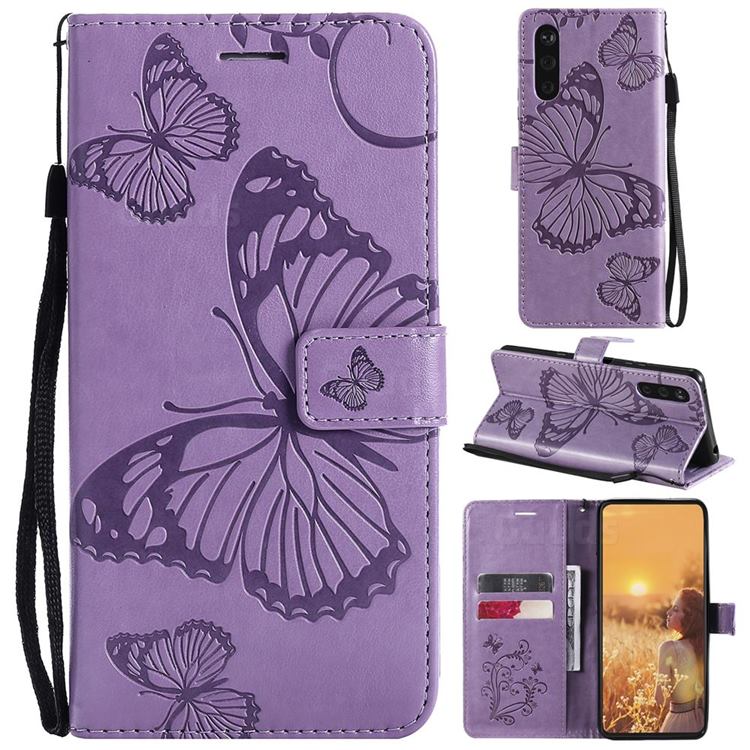 Embossing 3D Butterfly Leather Wallet Case for Sony Xperia 10 III - Purple