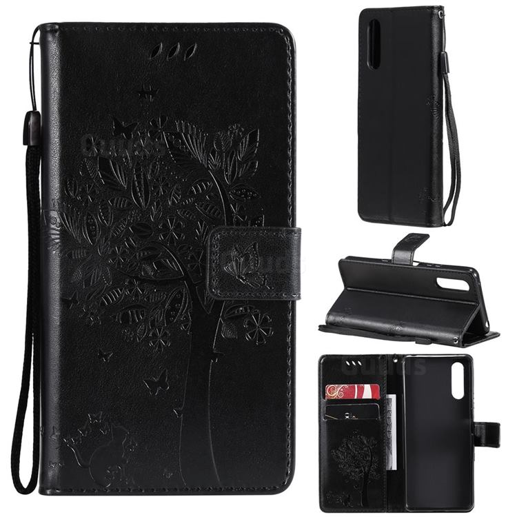 Embossing Butterfly Tree Leather Wallet Case for Sony Xperia 10 III - Black