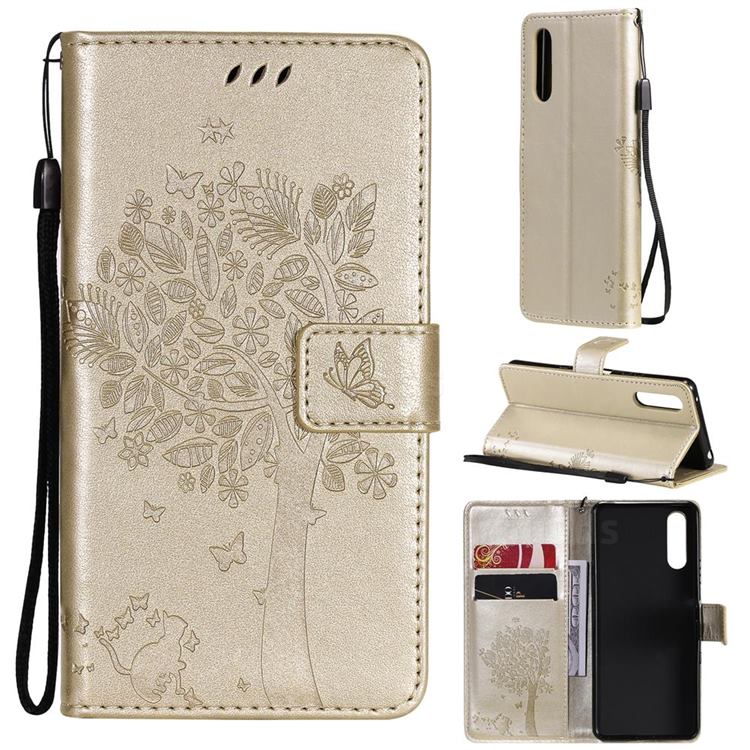 Embossing Butterfly Tree Leather Wallet Case for Sony Xperia 10 III - Champagne