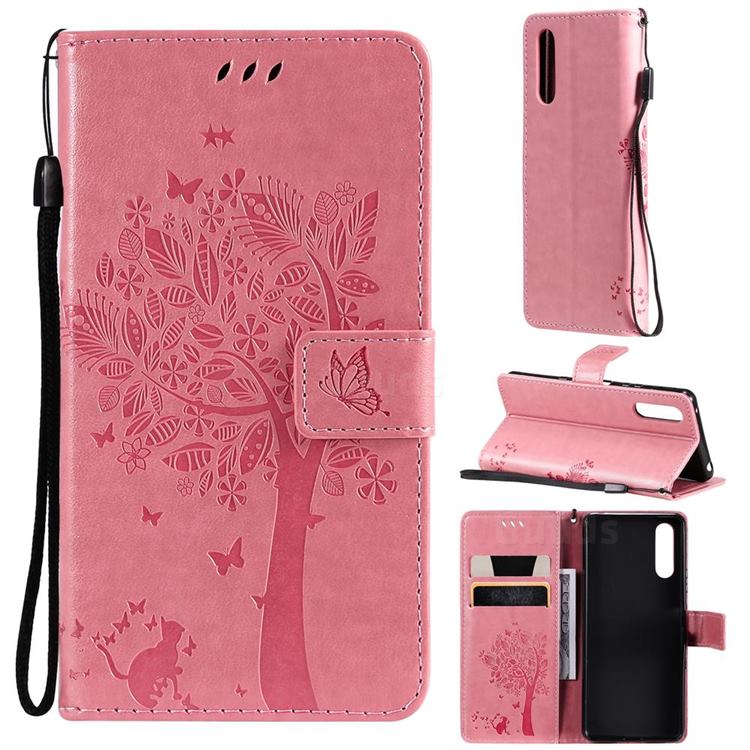 Embossing Butterfly Tree Leather Wallet Case for Sony Xperia 10 III - Pink