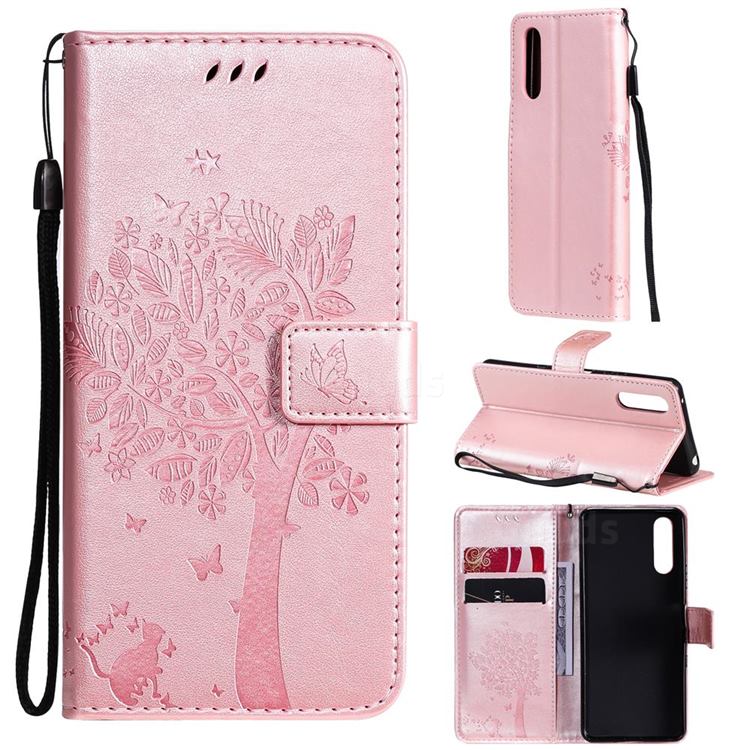 Embossing Butterfly Tree Leather Wallet Case for Sony Xperia 10 III - Rose Pink