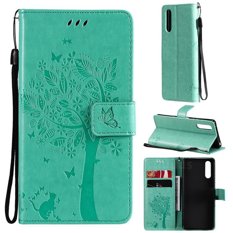 Embossing Butterfly Tree Leather Wallet Case for Sony Xperia 10 III - Cyan