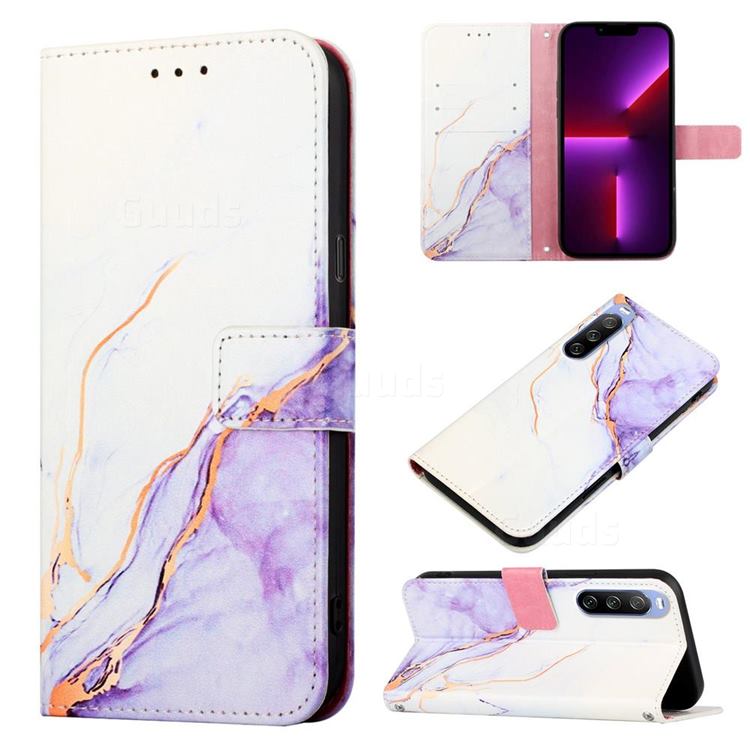 Purple White Marble Leather Wallet Protective Case for Sony Xperia 10 III