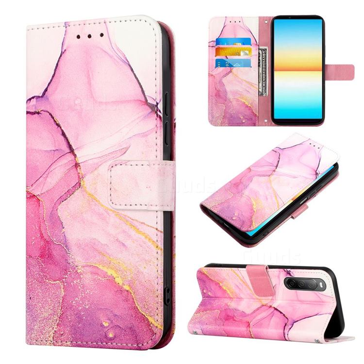 Pink Purple Marble Leather Wallet Protective Case for Sony Xperia 10 IV
