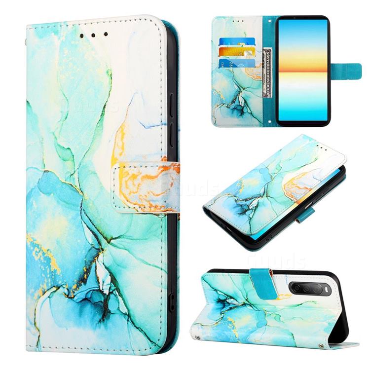 Green Illusion Marble Leather Wallet Protective Case for Sony Xperia 10 IV