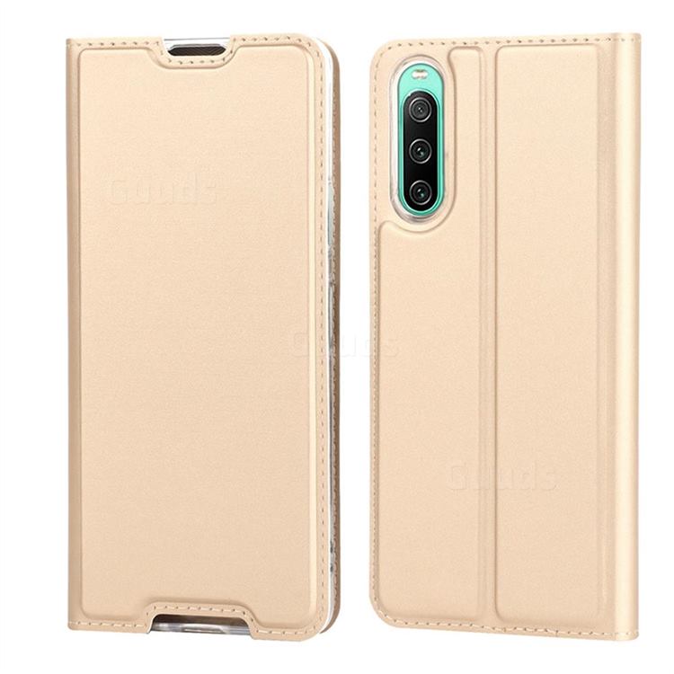 Ultra Slim Card Magnetic Automatic Suction Leather Wallet Case for Sony Xperia 10 IV - Champagne