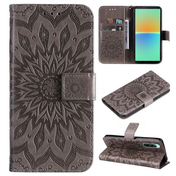 Embossing Sunflower Leather Wallet Case for Sony Xperia 10 IV - Gray