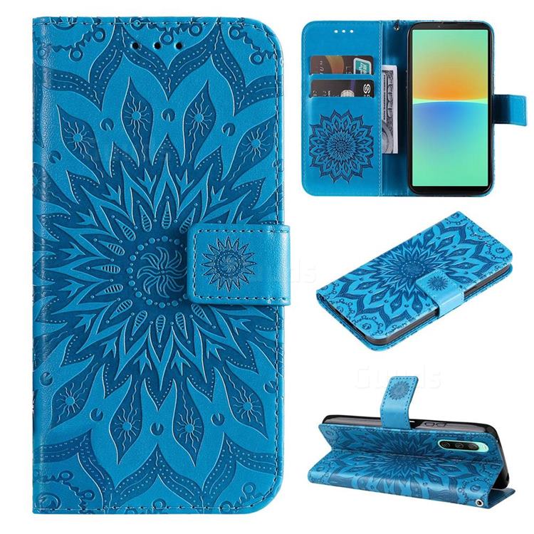 Embossing Sunflower Leather Wallet Case for Sony Xperia 10 IV - Blue