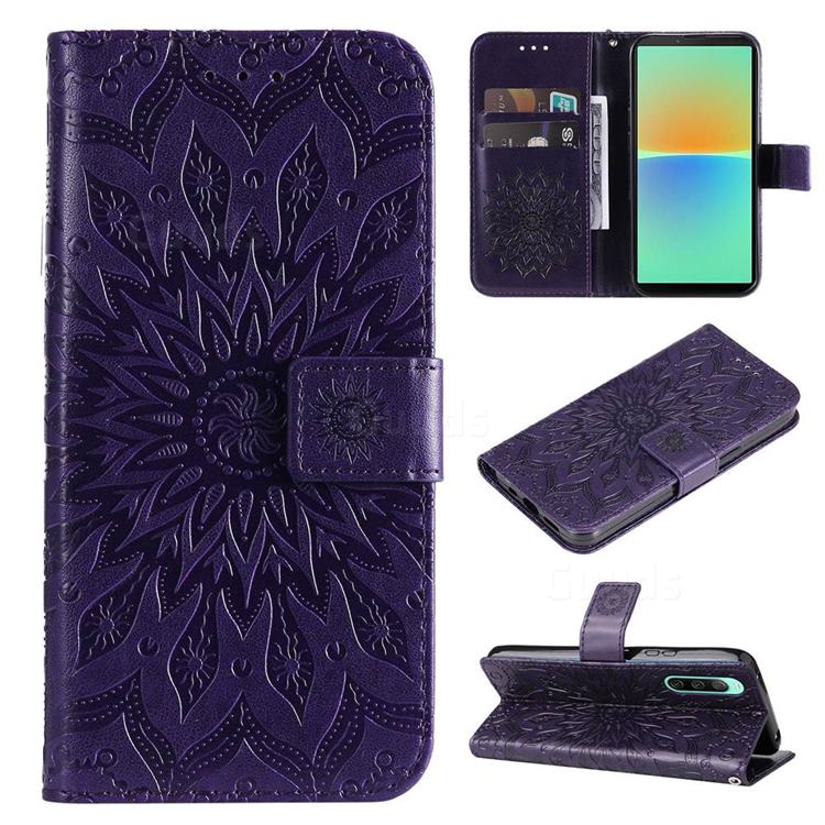 Embossing Sunflower Leather Wallet Case for Sony Xperia 10 IV - Purple