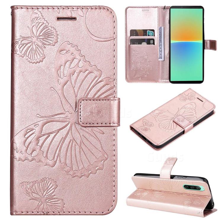 Embossing 3D Butterfly Leather Wallet Case for Sony Xperia 10 IV - Rose Gold