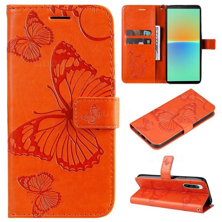 Embossing 3D Butterfly Leather Wallet Case for Sony Xperia 10 IV - Orange