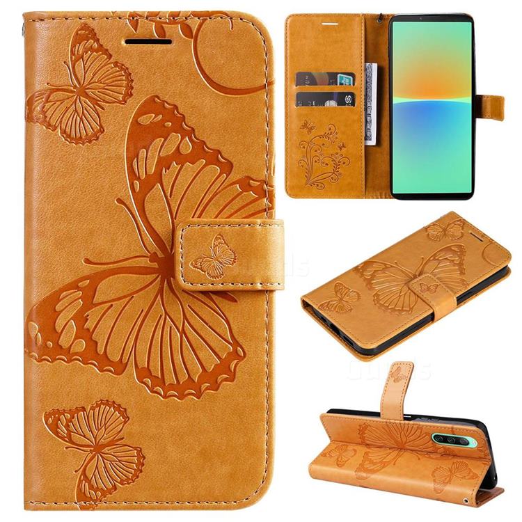 Embossing 3D Butterfly Leather Wallet Case for Sony Xperia 10 IV - Yellow