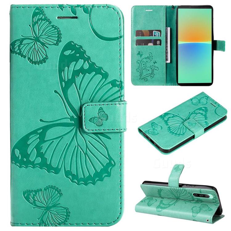 Embossing 3D Butterfly Leather Wallet Case for Sony Xperia 10 IV - Green
