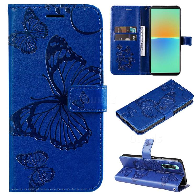 Embossing 3D Butterfly Leather Wallet Case for Sony Xperia 10 IV - Blue