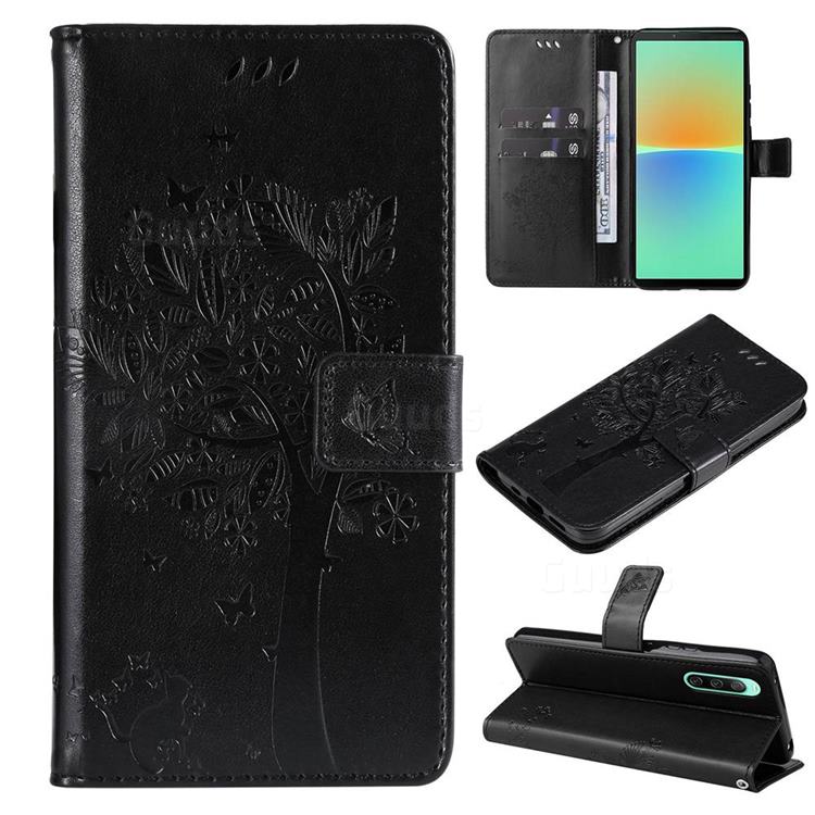 Embossing Butterfly Tree Leather Wallet Case for Sony Xperia 10 IV - Black