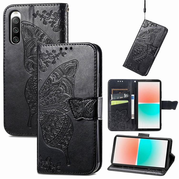 Embossing Mandala Flower Butterfly Leather Wallet Case for Sony Xperia 10 IV - Black