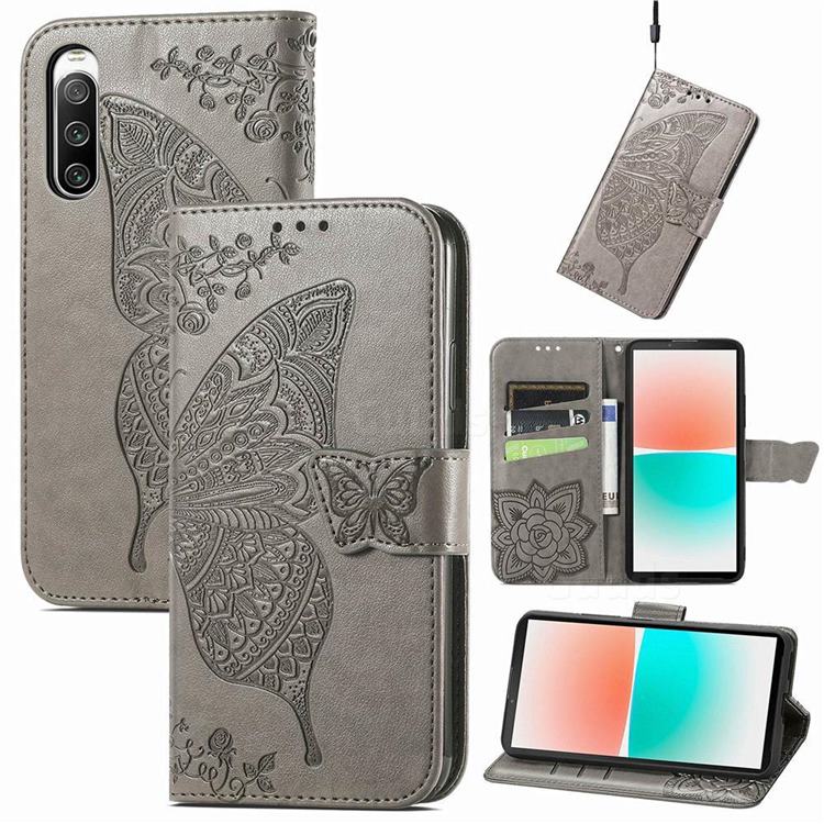 Embossing Mandala Flower Butterfly Leather Wallet Case for Sony Xperia 10 IV - Gray