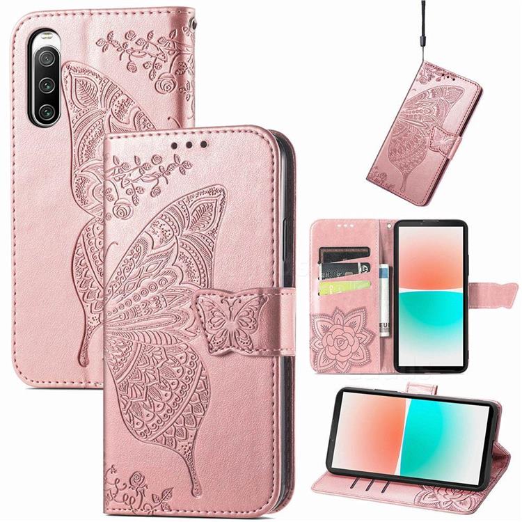 Embossing Mandala Flower Butterfly Leather Wallet Case for Sony Xperia 10 IV - Rose Gold