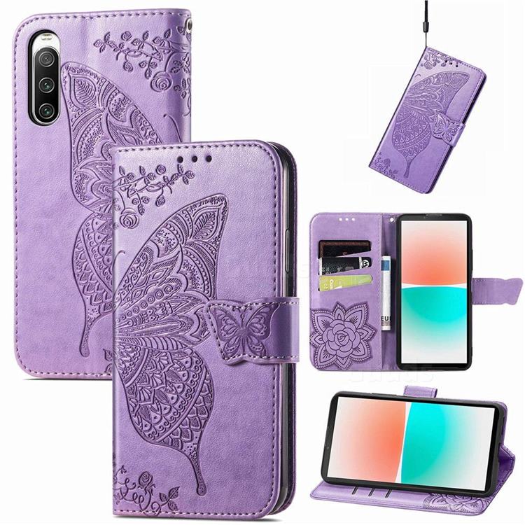 Embossing Mandala Flower Butterfly Leather Wallet Case for Sony Xperia 10 IV - Light Purple