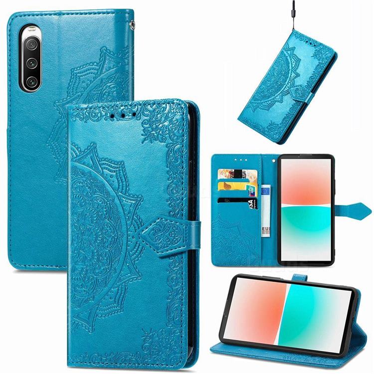 Embossing Imprint Mandala Flower Leather Wallet Case for Sony Xperia 10 IV - Blue