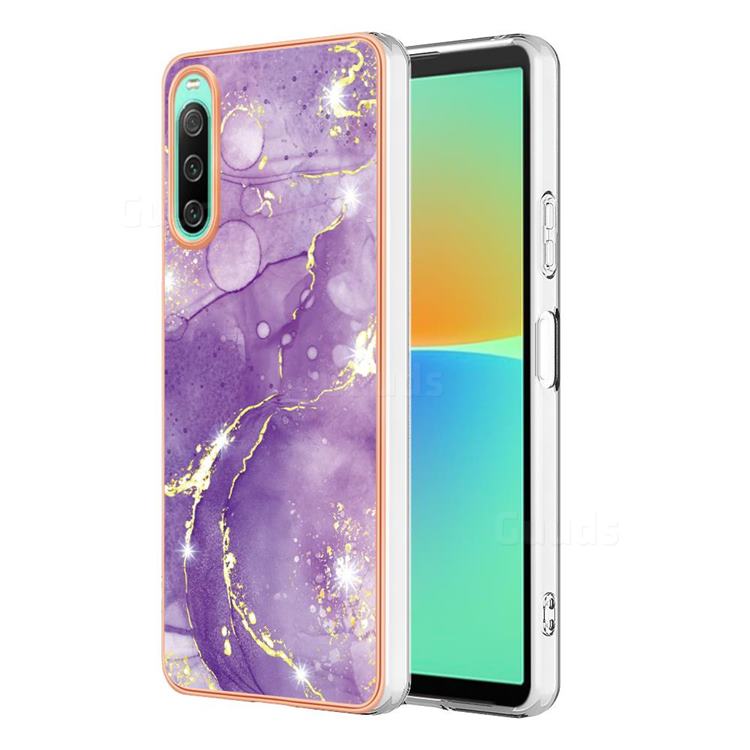 Fashion Purple Electroplated Gold Frame 2.0 Thickness Plating Marble IMD Soft Back Cover for Sony Xperia 10 IV