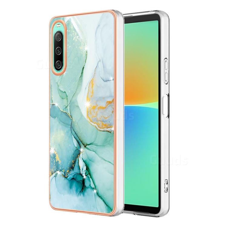 Green Silk Electroplated Gold Frame 2.0 Thickness Plating Marble IMD Soft Back Cover for Sony Xperia 10 IV