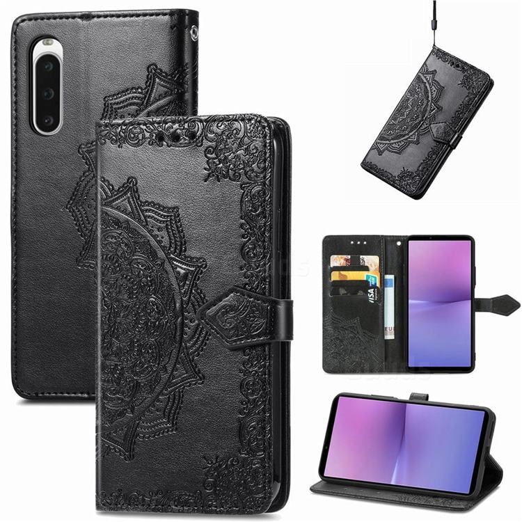 Embossing Imprint Mandala Flower Leather Wallet Case for Sony Xperia 10 V - Black