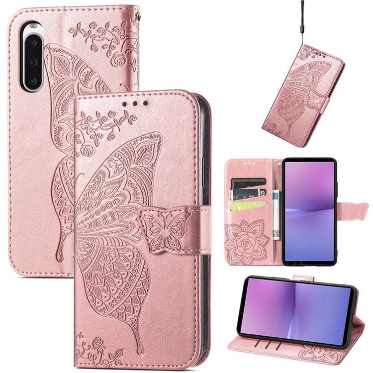 Embossing Mandala Flower Butterfly Leather Wallet Case for Sony Xperia 10 V - Rose Gold