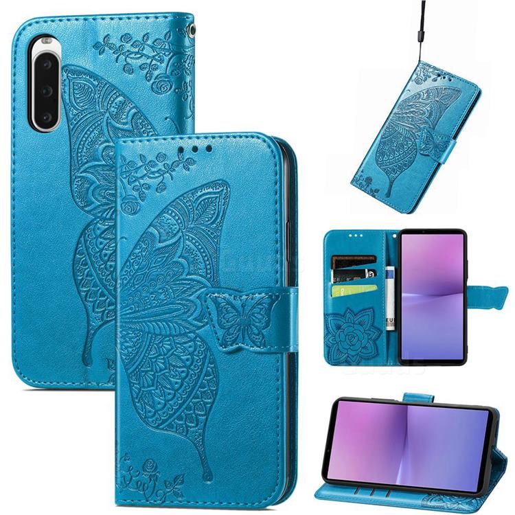 Embossing Mandala Flower Butterfly Leather Wallet Case for Sony Xperia 10 V - Blue