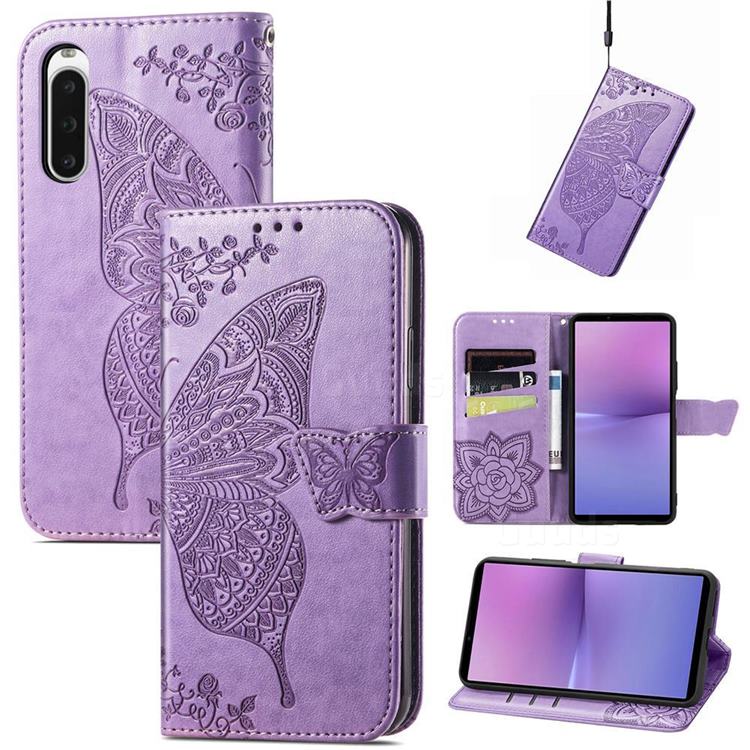 Embossing Mandala Flower Butterfly Leather Wallet Case for Sony Xperia 10 V - Light Purple